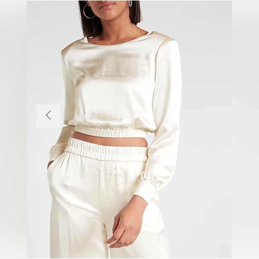 Express Satin Strong Shoulder Cropped Top -  NWT